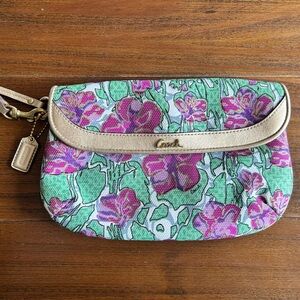 Coach Ashley Iris Floral Canvas Leather Flap Clutch Wristlet